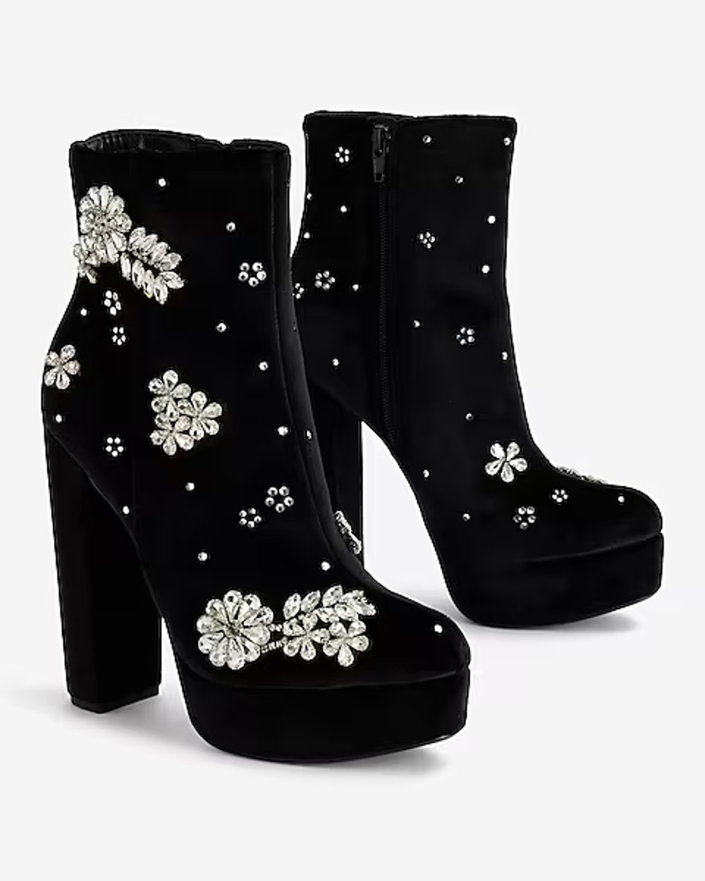 NEW EXPRESS BLACK RHINESTONE EMBELLISHED PLATFORM HEELED ANKLE BOOTIES BOOTS 6